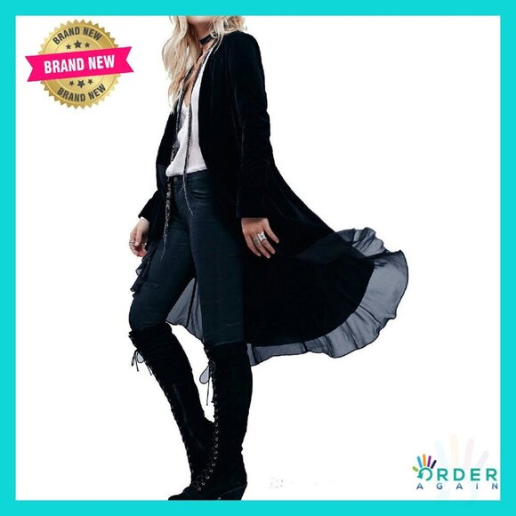 Jackets & Blazers - Velvet Blazer Coat Asymmetric Ruffled Long Sleeve Elegant Chic Cardigan Jacket